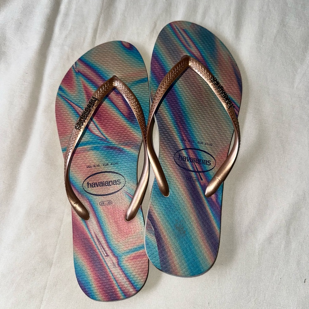 Havaianas Iridescent Flip Flops with Metallic Straps